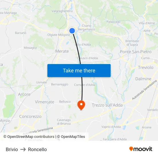 Brivio to Roncello map