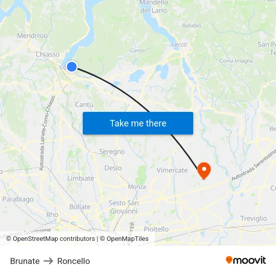 Brunate to Roncello map