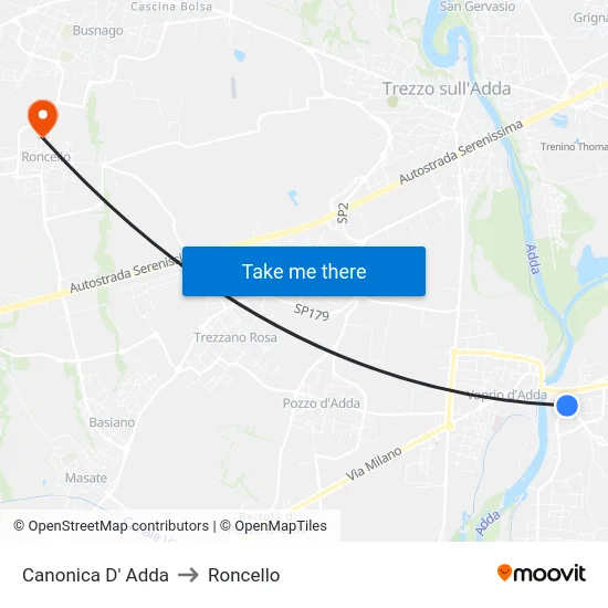 Canonica d'Adda to Roncello map