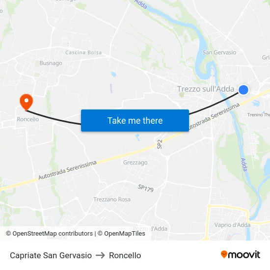 Capriate San Gervasio to Roncello map