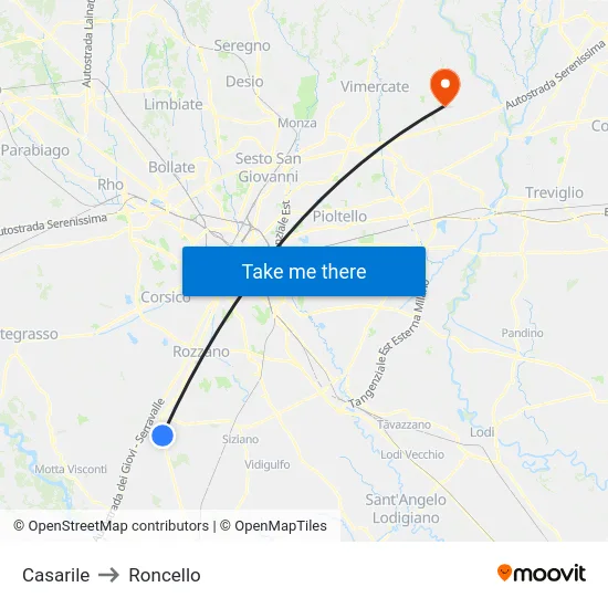 Casarile to Roncello map