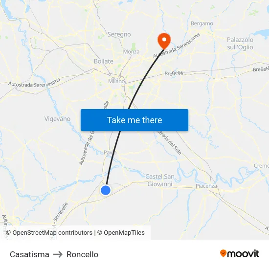 Casatisma to Roncello map