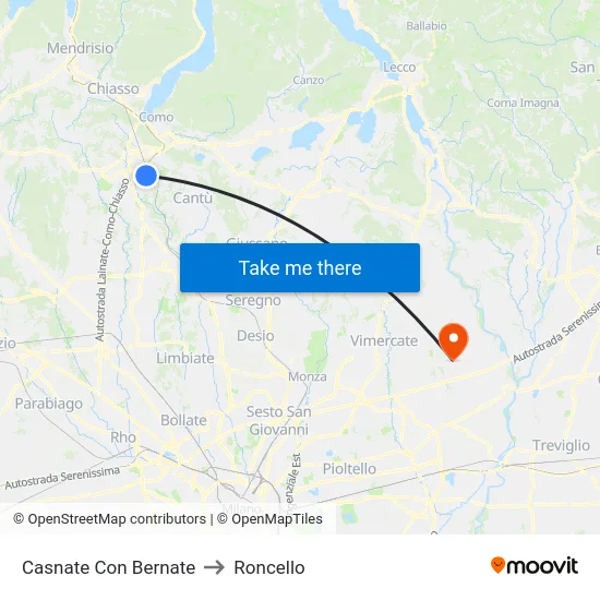 Casnate Con Bernate to Roncello map