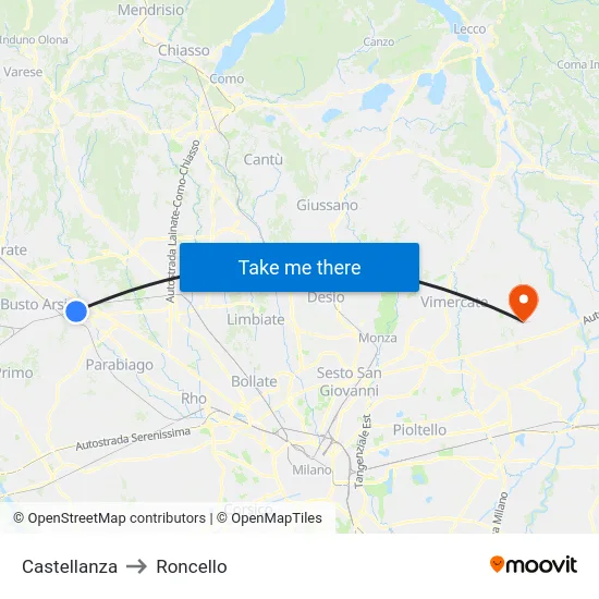 Castellanza to Roncello map