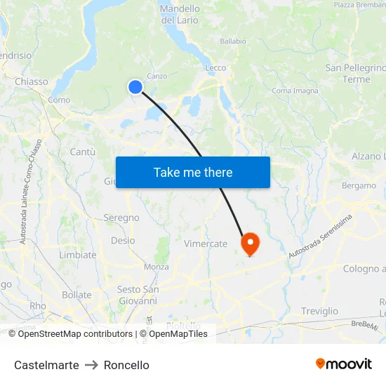 Castelmarte to Roncello map