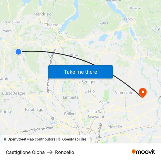 Castiglione Olona to Roncello map