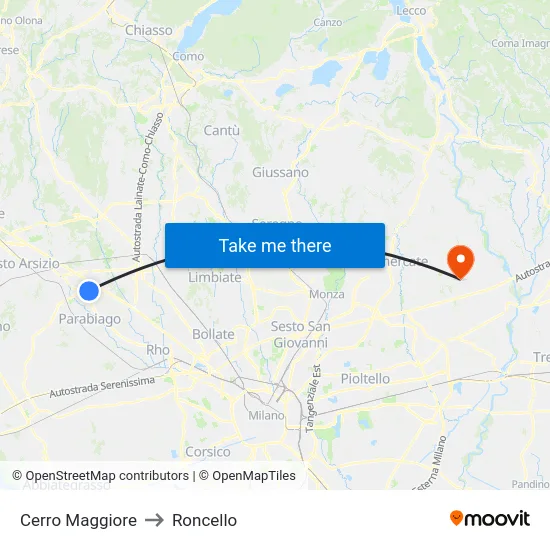 Cerro Maggiore to Roncello map