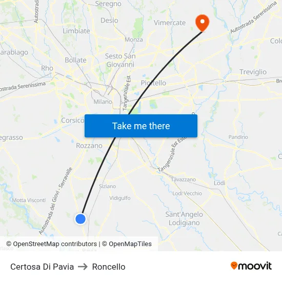 Certosa Di Pavia to Roncello map