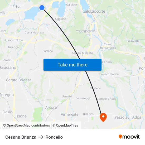 Cesana Brianza to Roncello map