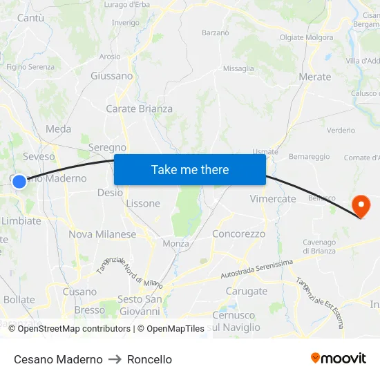 Cesano Maderno to Roncello map