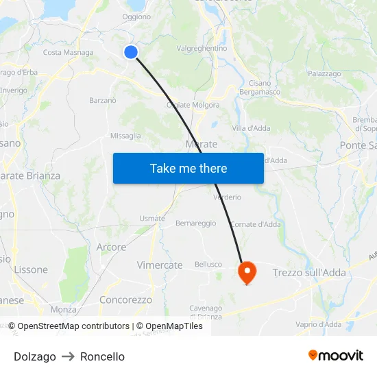Dolzago to Roncello map