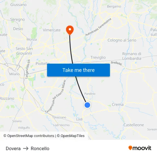 Dovera to Roncello map