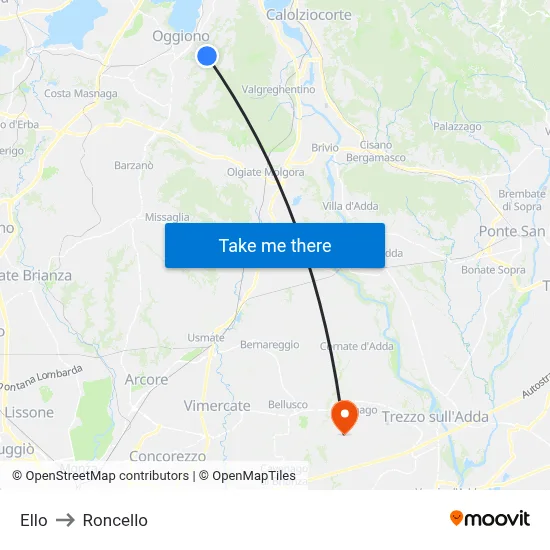 Ello to Roncello map
