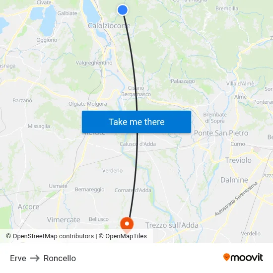 Erve to Roncello map