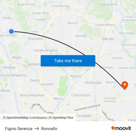 Figino Serenza to Roncello map