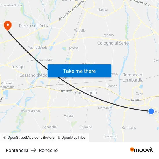 Fontanella to Roncello map