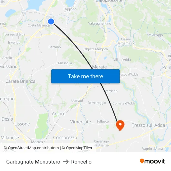 Garbagnate Monastero to Roncello map