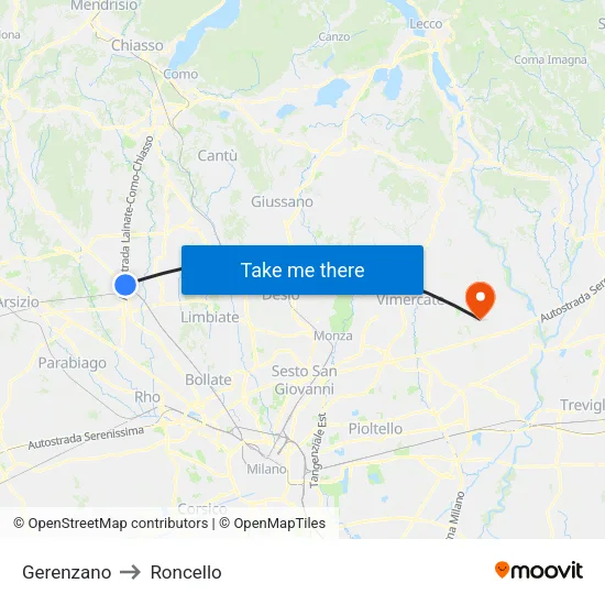Gerenzano to Roncello map