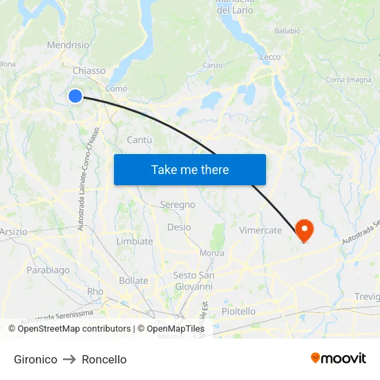 Gironico to Roncello map