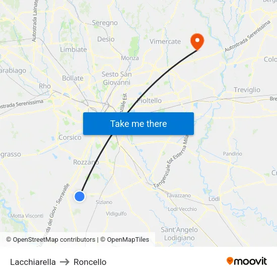 Lacchiarella to Roncello map