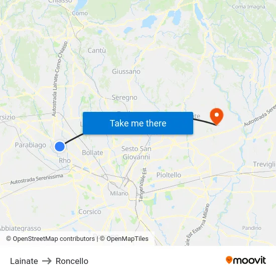 Lainate to Roncello map