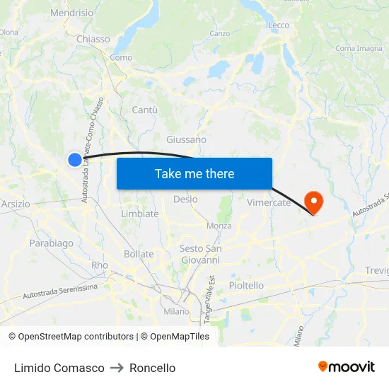 Limido Comasco to Roncello map