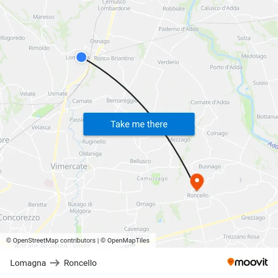 Lomagna to Roncello map