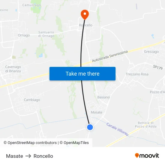 Masate to Roncello map