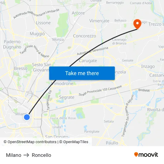 Milan to Roncello map