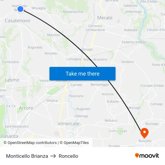 Monticello Brianza to Roncello map
