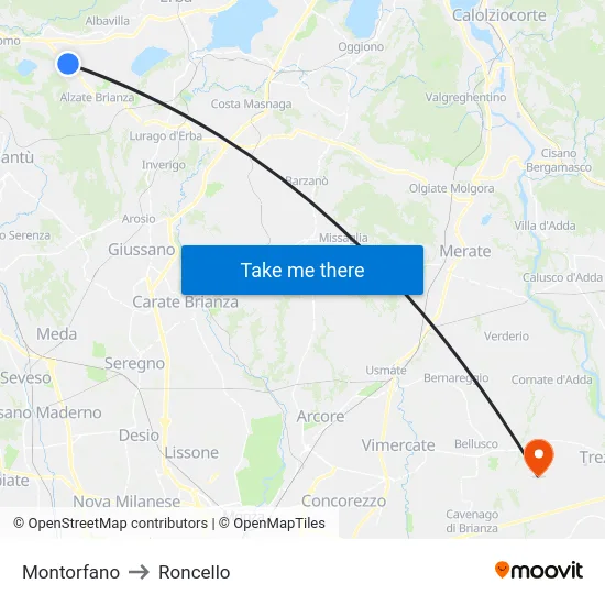 Montorfano to Roncello map