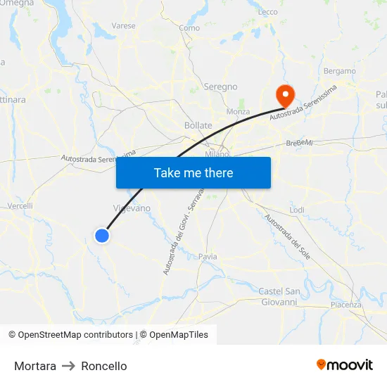Mortara to Roncello map