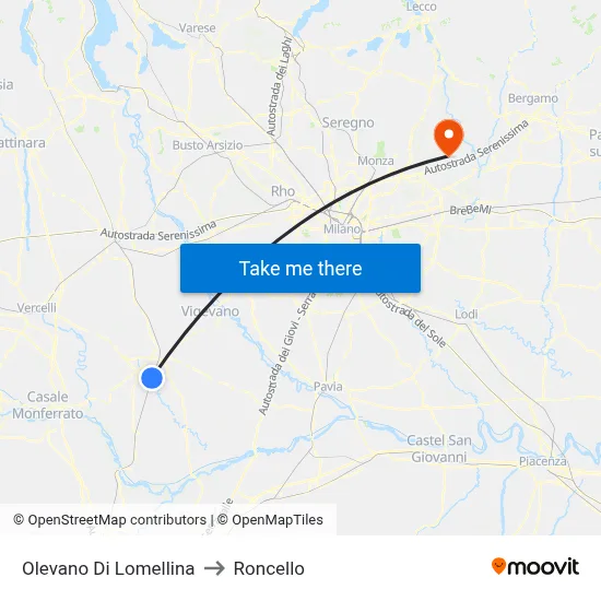 Olevano Di Lomellina to Roncello map