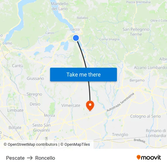 Pescate to Roncello map