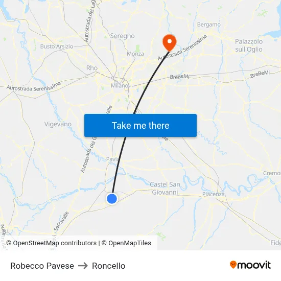 Robecco Pavese to Roncello map