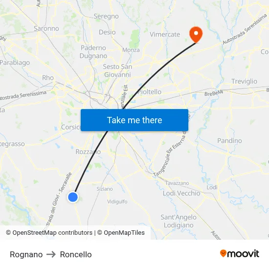 Rognano to Roncello map