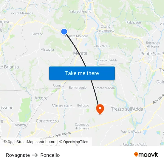 Rovagnate to Roncello map