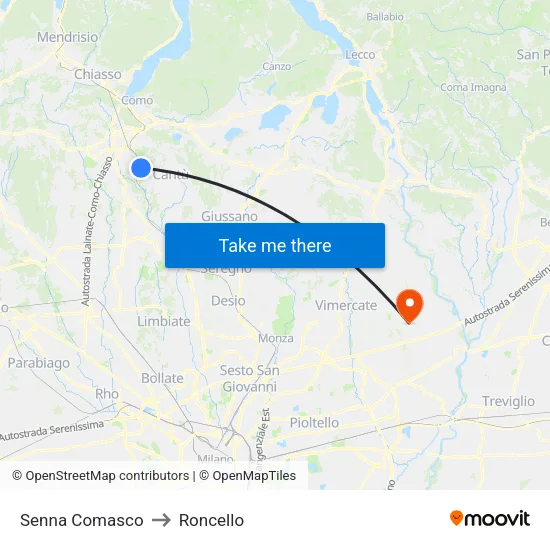 Senna Comasco to Roncello map