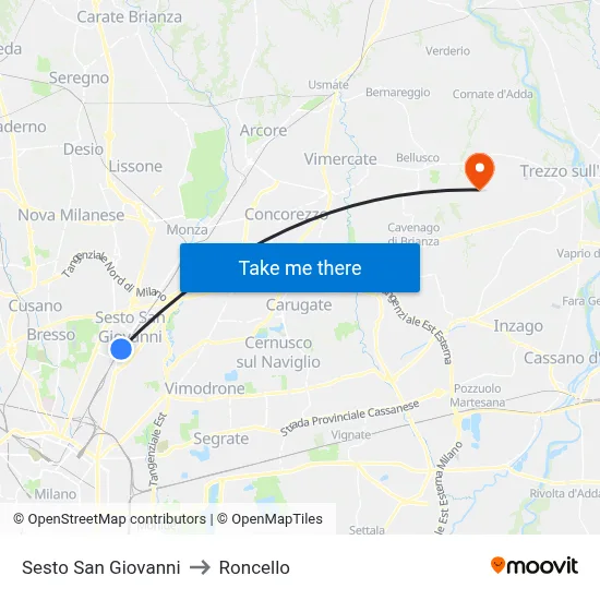Sesto San Giovanni to Roncello map