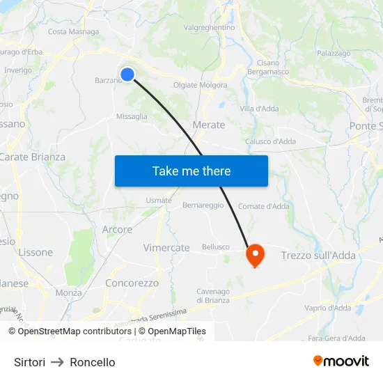 Sirtori to Roncello map