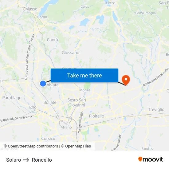 Solaro to Roncello map