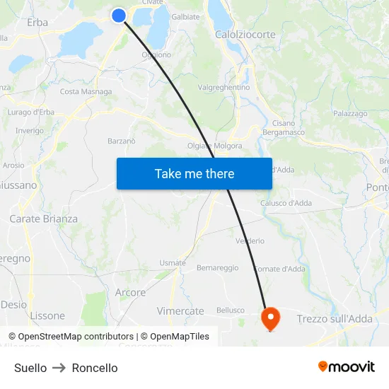 Suello to Roncello map
