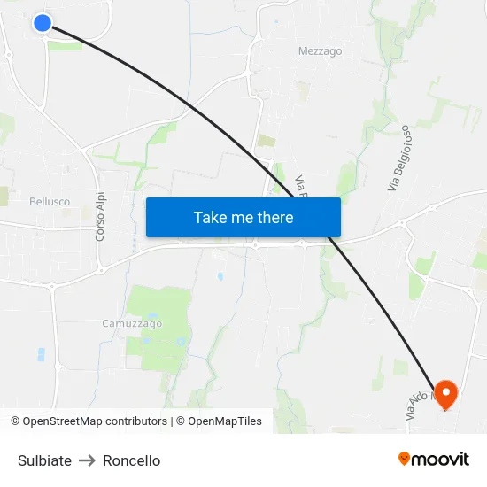 Sulbiate to Roncello map