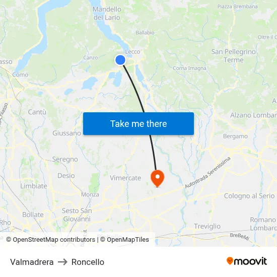 Valmadrera to Roncello map