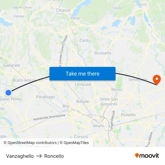 Vanzaghello to Roncello map