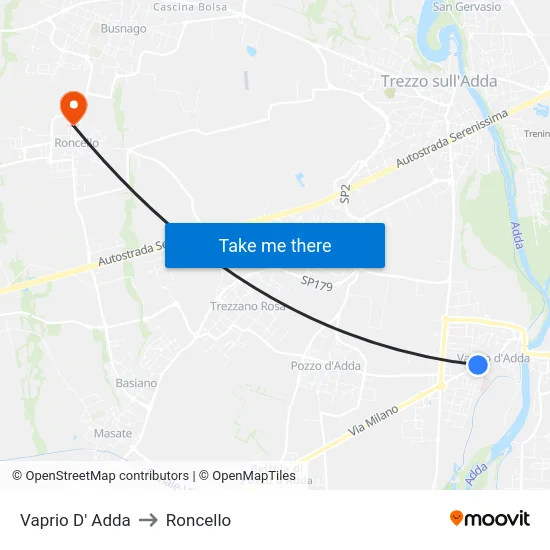 Vaprio D' Adda to Roncello map