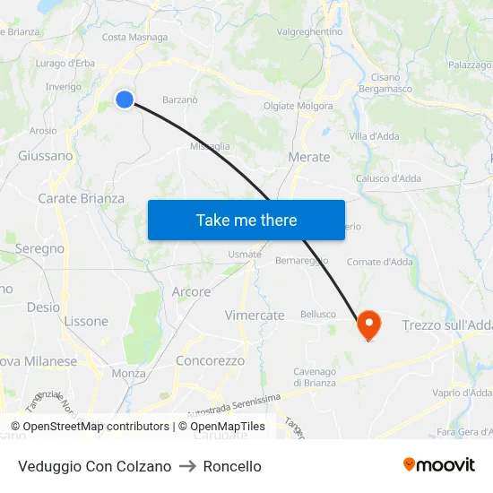 Veduggio Con Colzano to Roncello map