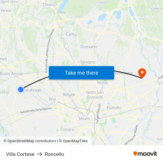 Villa Cortese to Roncello map