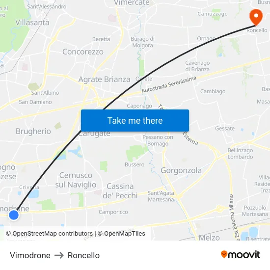 Vimodrone to Roncello map
