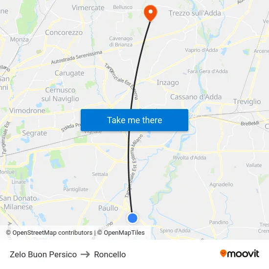 Zelo Buon Persico to Roncello map